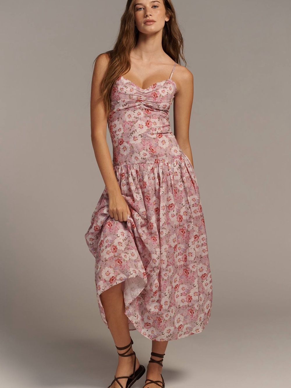 Endless Rose Pink Floral Midi Dress with Spaghetti Straps